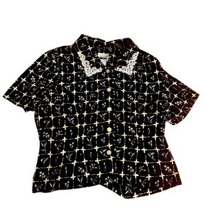 Vintage button up blouse with plant print